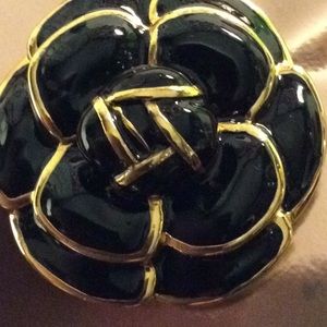 St. John Classic Black Enameled Rose Pin or Brooch